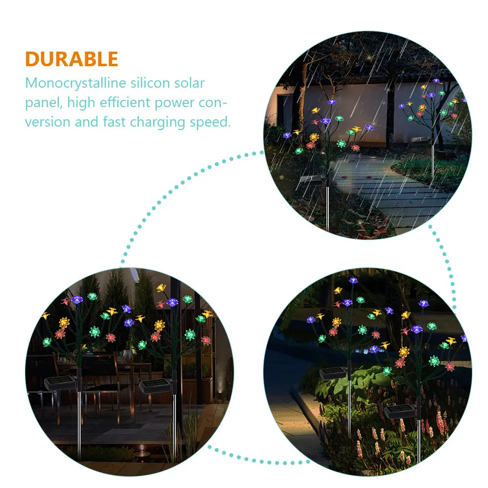 Solar Outdoor Lights 2 Pack Lotus Branch Waterproof Garden Pathway Landscape Lamps Efficient Charging