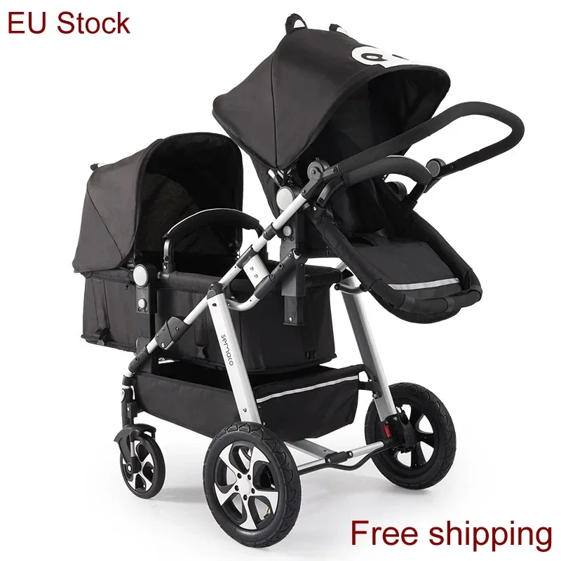 EU stock Twin Baby Stroller,High Landscape Pram,Folding Carriage,twins stroller baby car,Double Seat strollers,Lying and Seating