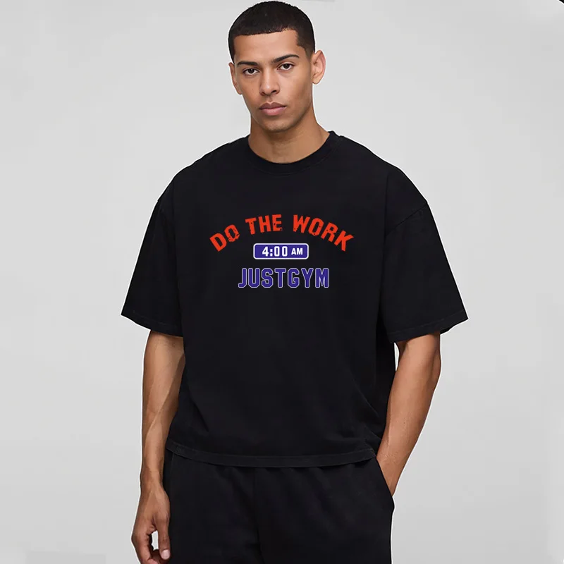 240GSM Heavyweight 100% Cotton T-Shirt Muscle Men's Boxy Fit Short Sleeve Tee Summer Streetwear Customized Print Basic Top - Image 3