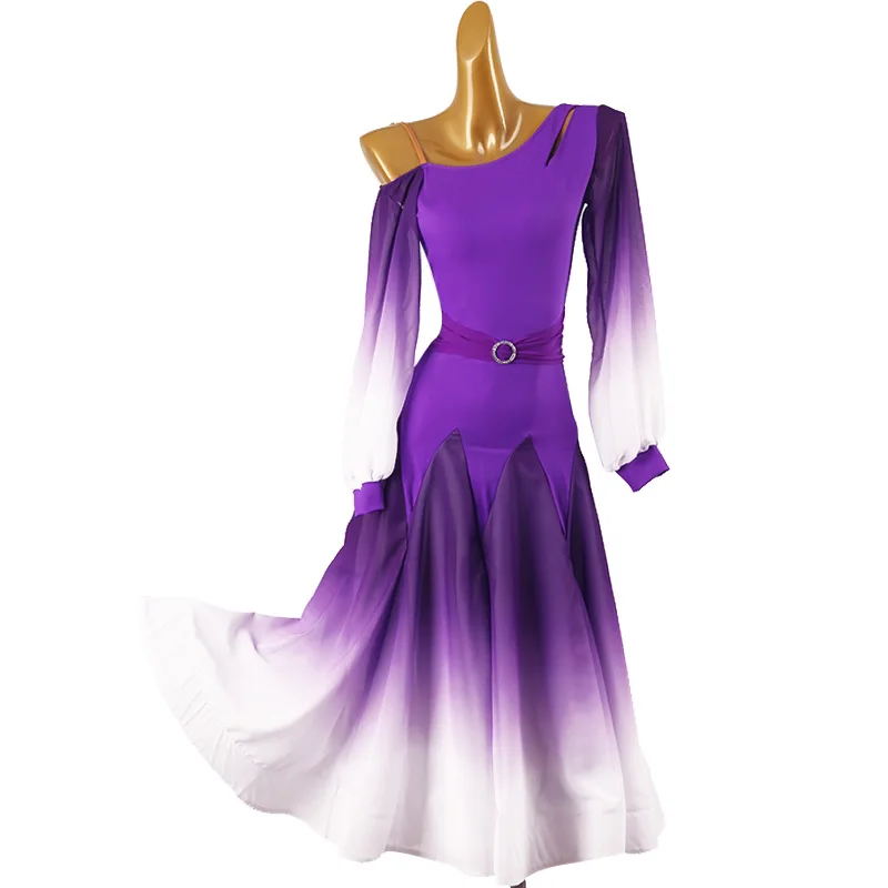 New Modern Dance Dress Women's Elegant Backless Social Dance Dress Gradient Purple Ballroom Dance Competition Clothing DQL8983