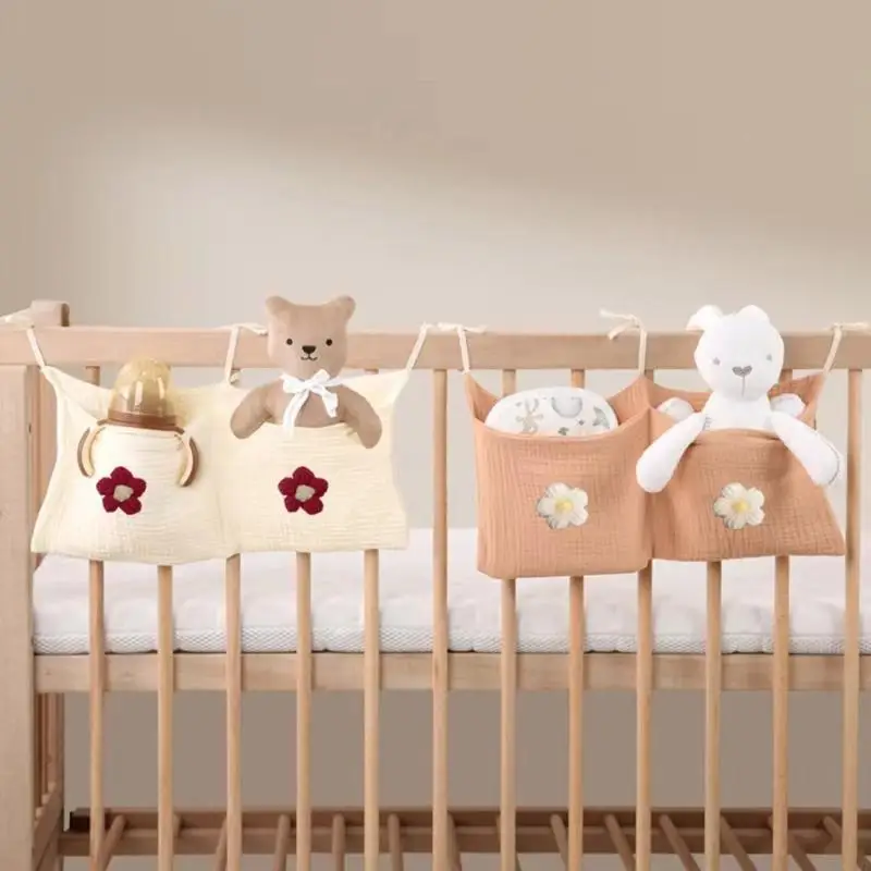 L5YF-cochecitos bebé con estampado elegante, bolsa colgante, organizador lateral para cuna, estuche con compartimentos dobles