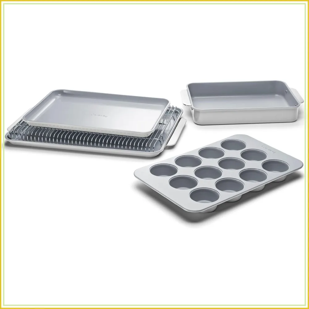 5-Piece Non-Stick Ceramic Bakeware Set, Baking Sheets & Pans, Oven Safe to 550F, Gray