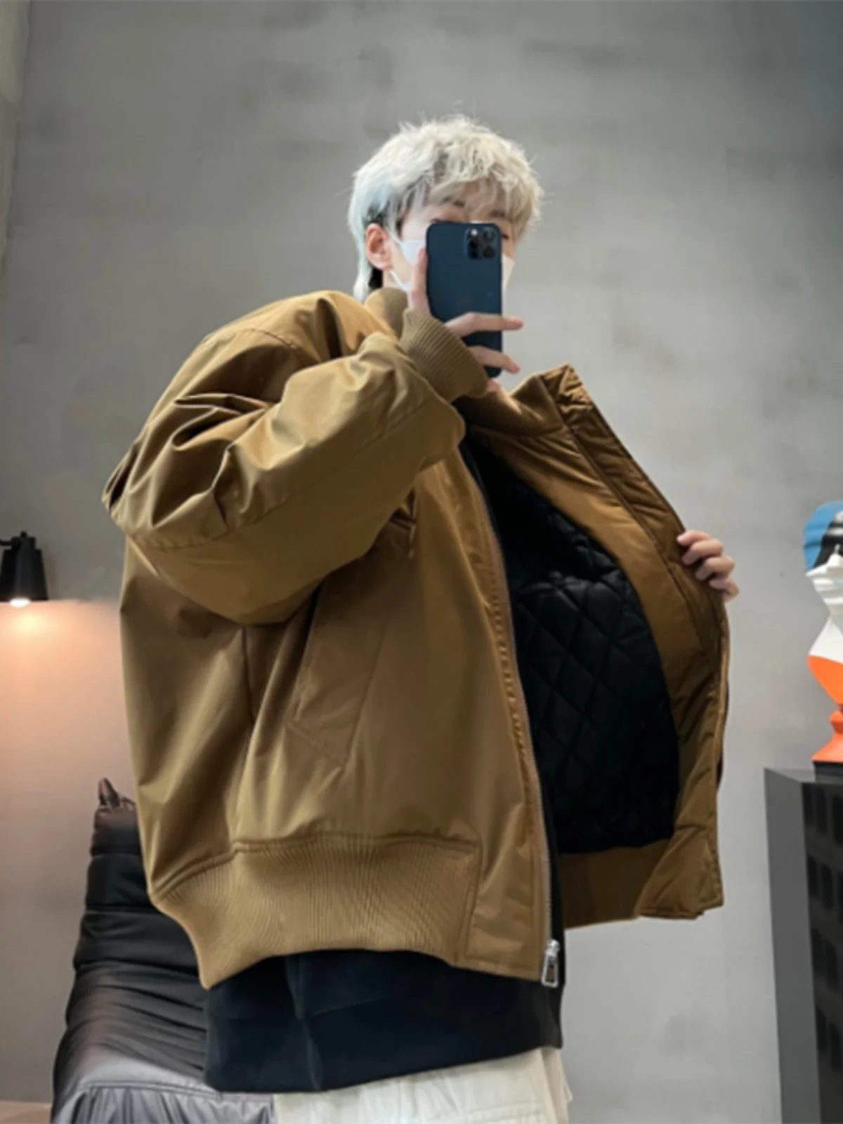 

Утепленная хлопковая куртка-бомбер в стиле пилот/бейсбол для мужчин, зимняя теплая верхняя одежда с воротником-стойкой, наполнитель из полиэстера