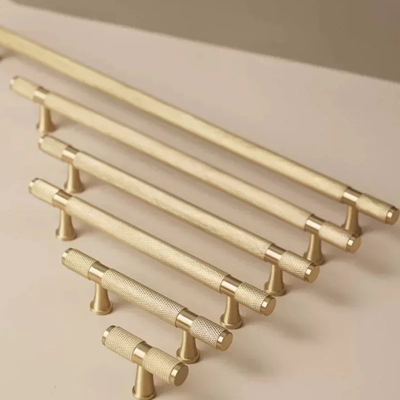 Brass Furniture Handles Modern Cross Knurling Antique Cupboard Wardrobe Dresser Shoe Box Drawer Cabinet Knobs T-Bar Door Pulls