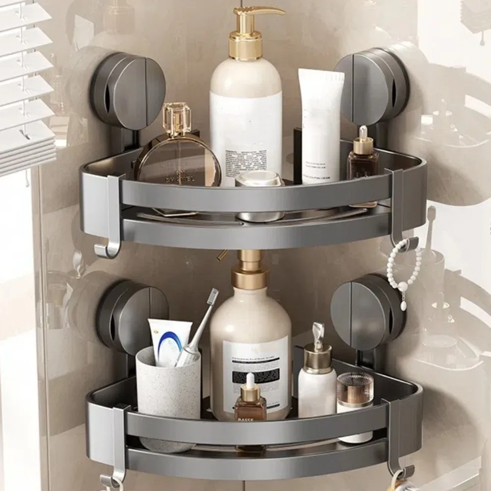 Prateleira de ventosa de chuveiro de alumínio de qualidade sem perfuração à prova de ferrugem rack de banheiro prateleira de armazenamento de parede banheiro