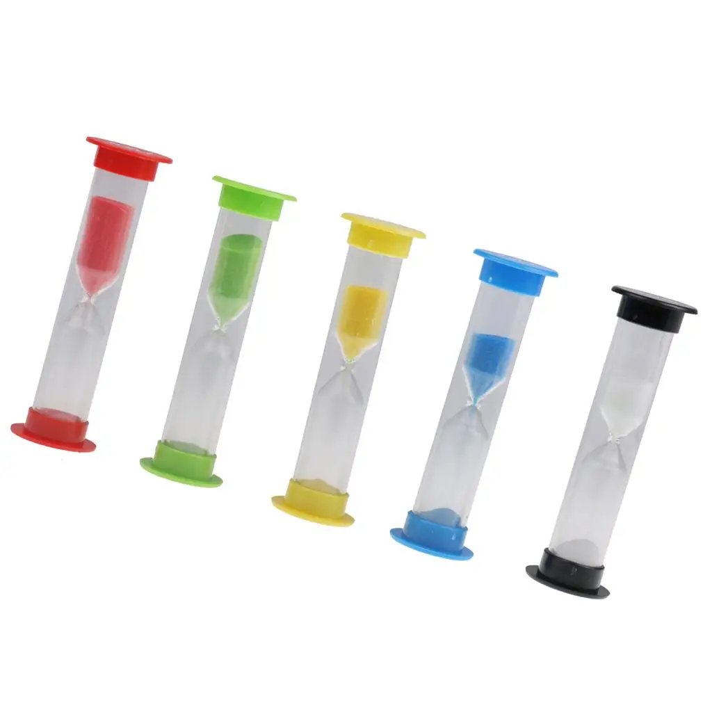Five Pack Sandglass Timer Plastic Hourglass Visual Clock Desk Accessory for Kitchen Restaurant and Bathroom