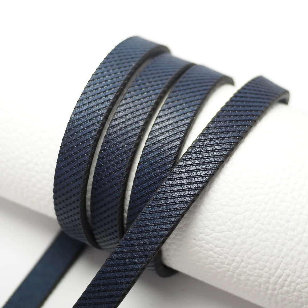 

45inch Navy Blue Twill Embossed Leather Cord,10x2.7mm Leather Strip,Leather Belt Bag Handle,Waist Chain KeyChain Bracelet Making