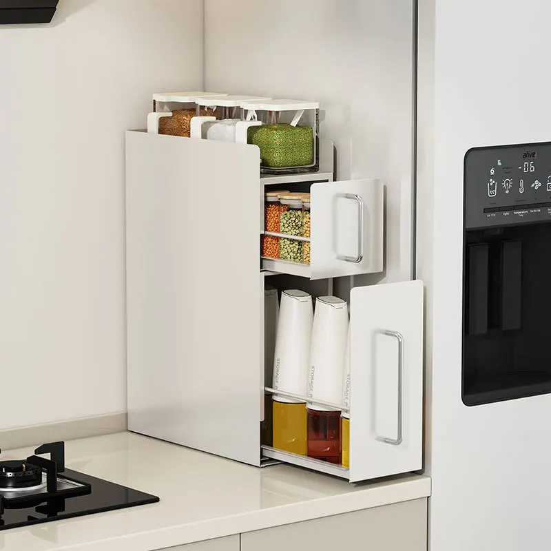 New household storage rack multi-functional seasoning tank rack side free punching and pulling seasoning storage cabinet