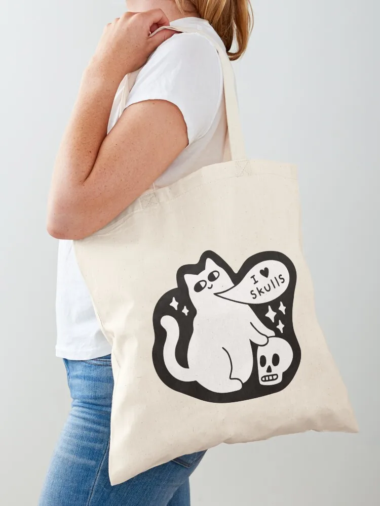 

I Loves Skulls Cat Tote Bag supermarket folding bag cute pouch bag bags luxury women Canvas shoulder