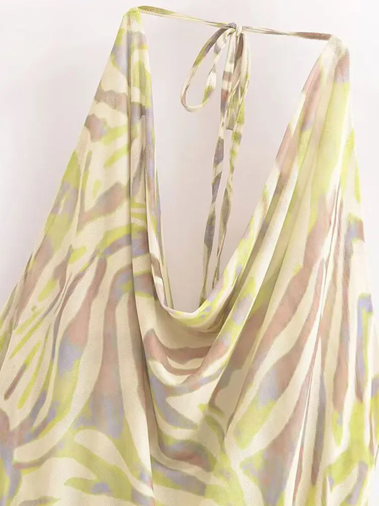 Abito da donna sexy chic con scollo a V Cami Halter Bow Ruffles Abito lungo dritto con lacci Nuovo abito da club alla moda