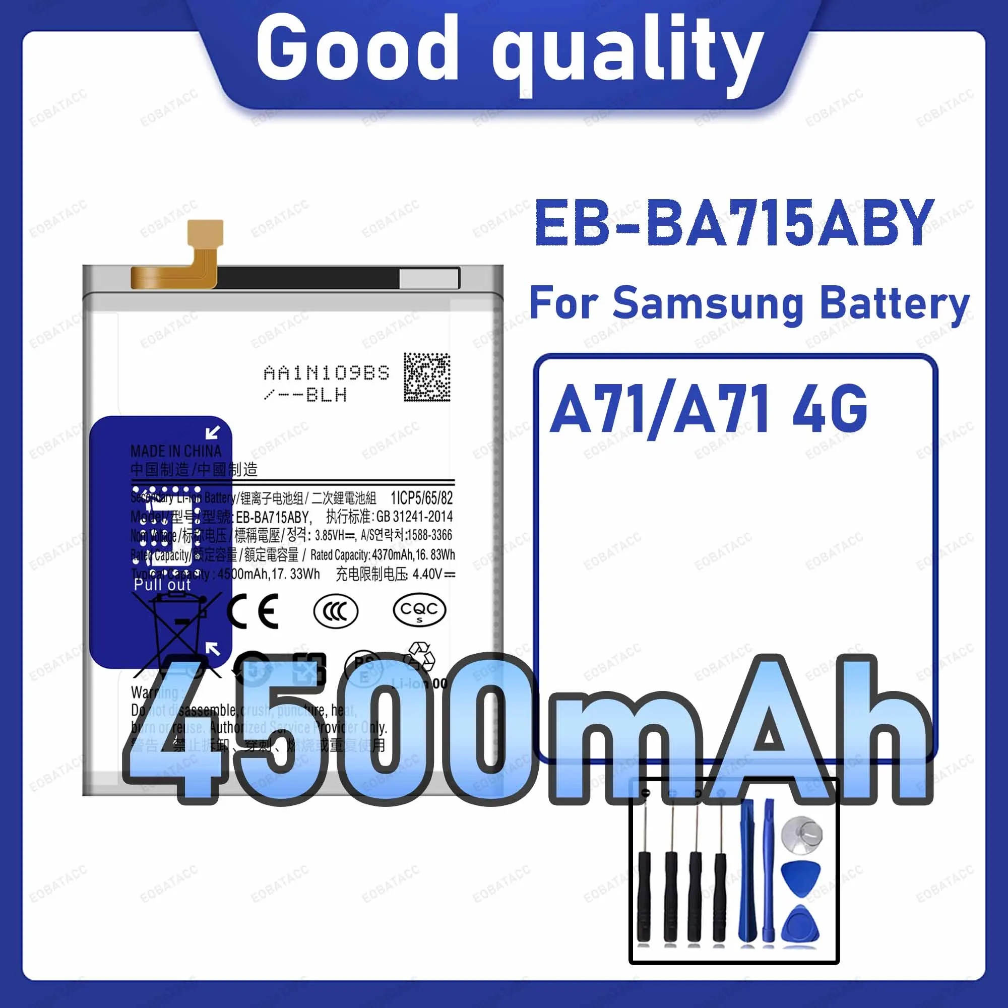 4500mAh EB-BA715ABY Replacement Battery for Samsung Galaxy A71/A71 4G with Repair Tools Kit