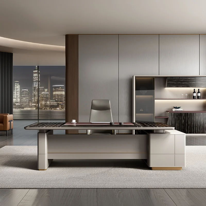 Modern Luxury Executive Desk L-Shaped Office Furniture For CEO Boss Large Space Table With Drawers Easy Assembly