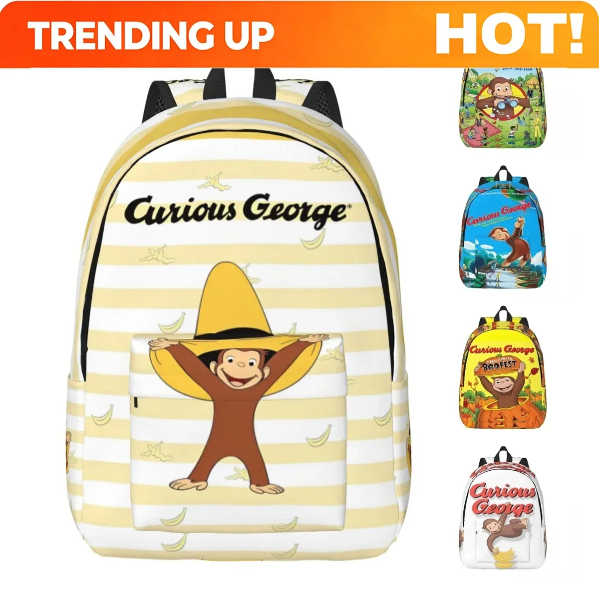 Custom Bag Curious George Monkey Cartoon Backpack For Men Women Casual Student Work Daypack TV Series Laptop Shoulder Bag Outdoo