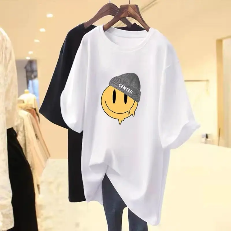 

Women Short Sleeve Comfortable T-shirt Summer Loose Casual Cartoon Printed Basics Top Tees Pure Cotton O-neck Pullover