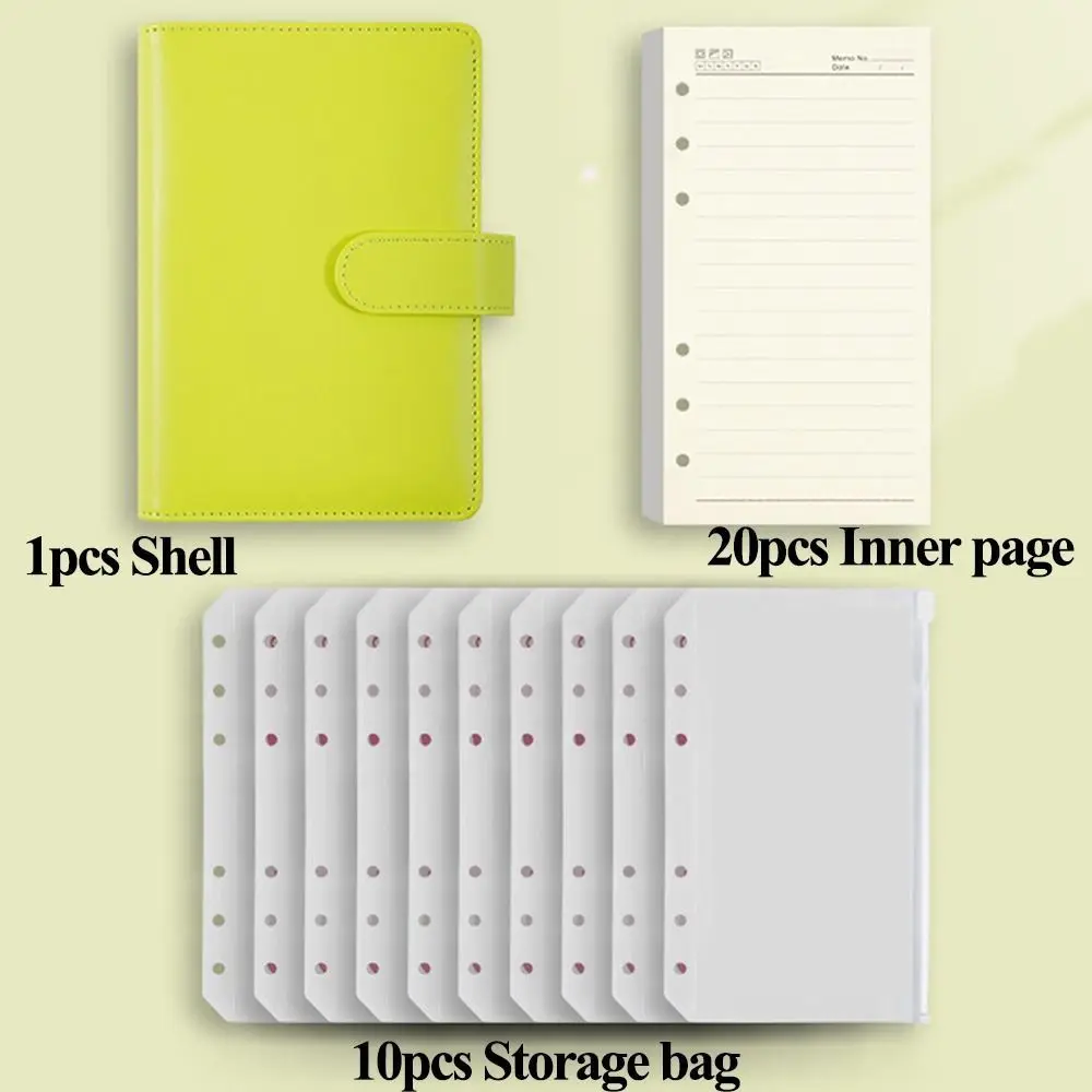 Pu Leather Loose-Leaf Notebook A6 Portable Saving Money Binder Macarone Color with Storage Wallet Planner Organizer