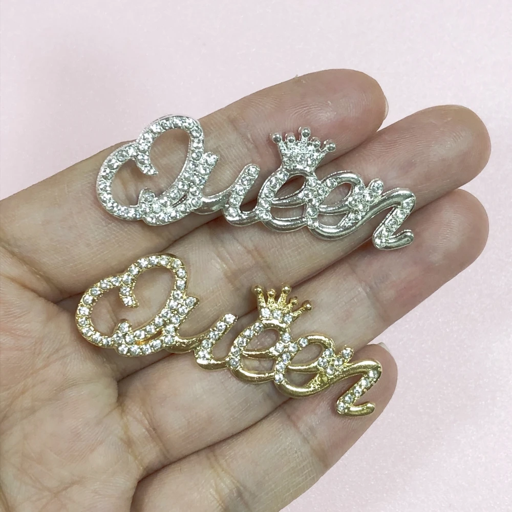 2Pcs Luxury Glitter Golden Slivery Hollow Out Queen Royal Crown Rhinestone Diamonds Jewelry Pendants Diy Junk Phone Case Decor