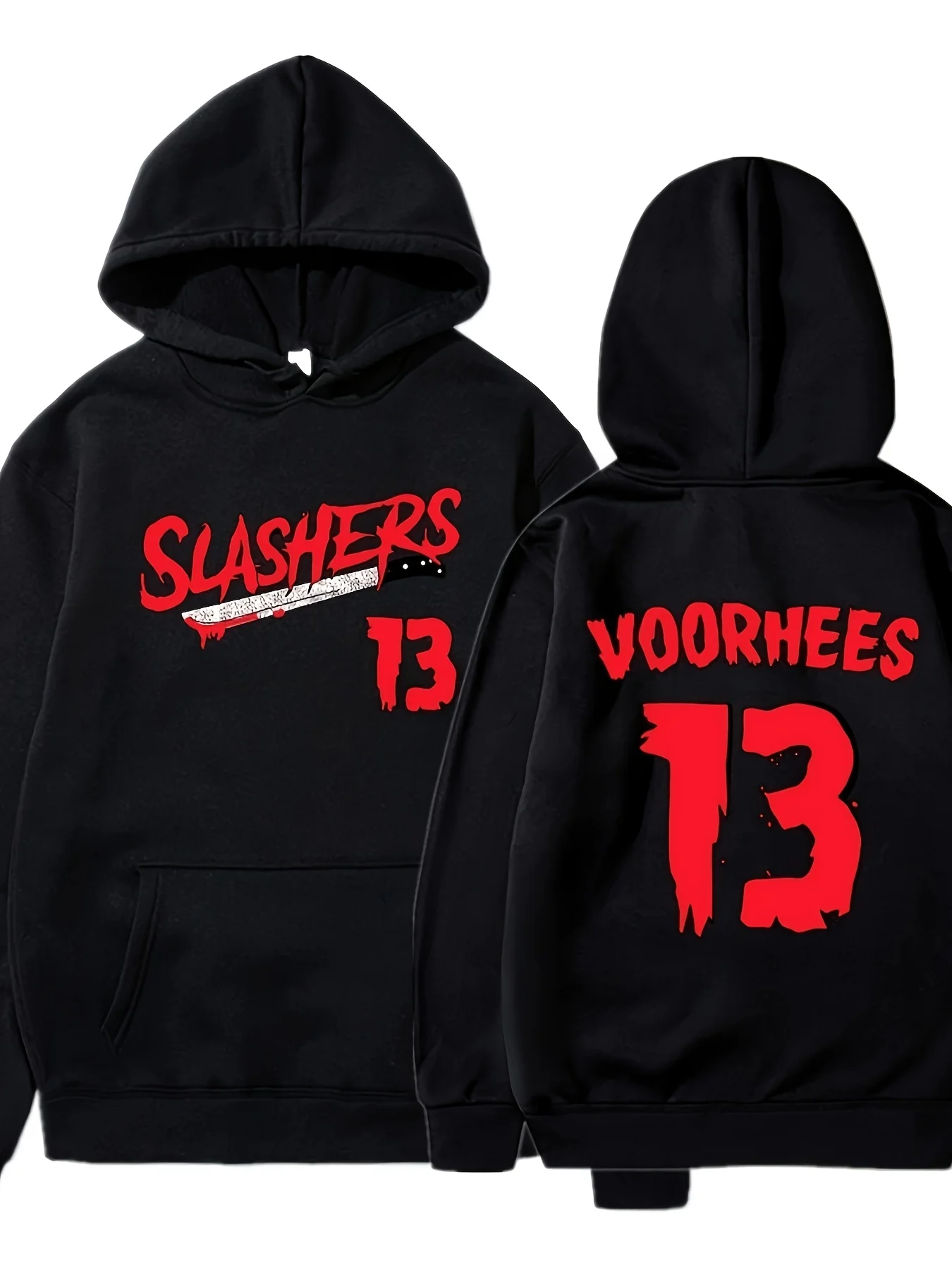 سترة بغطاء للرأس برسومات فيلم رعب للرجال "Slashers 13" بتصميم بلوفر بأكمام طويلة مع رباط ملابس كاجوال للخريف والشتاء باللون الأسود #2