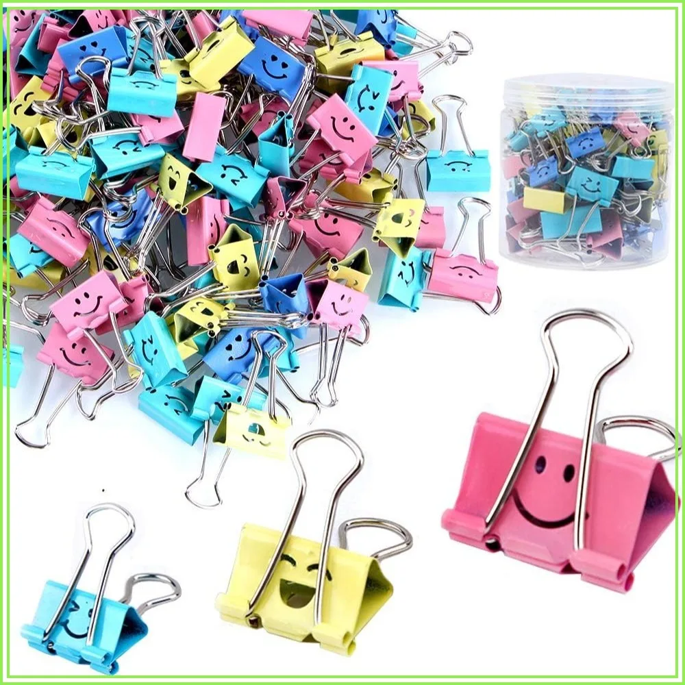 80Pcs Assorted Binder Clips, Cute Smiling Face Paper Clamps, Rust-Resistant Metal, 3 Sizes for Office, School, Kitchen
