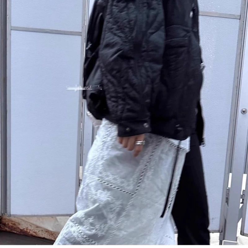 Faldas de encaje de estilo coreano blanco Y2k 2000s mujeres Vintage Harajuku malla superpuesta falda larga femenina vendaje con cordones ropa de calle Retro