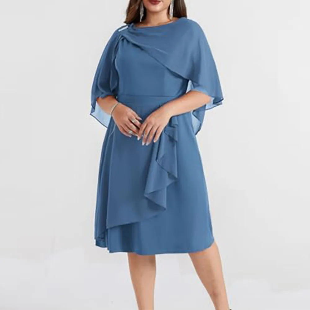 

Customized Mother of The Bride Dresses Women's Plus Size Chiffon Cape Cocktail Dresses A-Line Ruffles Party Wedding Guest Dress