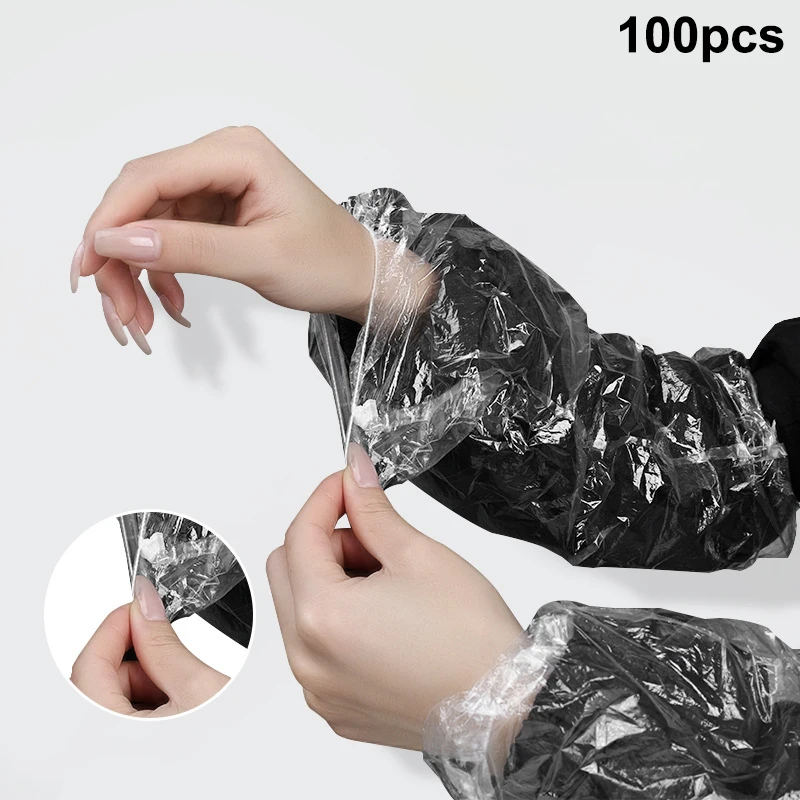 100Pcs Nail Art Care Disposable Transparent Sleeve Covers Waterproof Stain Resistant High Elastic Cuff Sleeve For Nail Salon