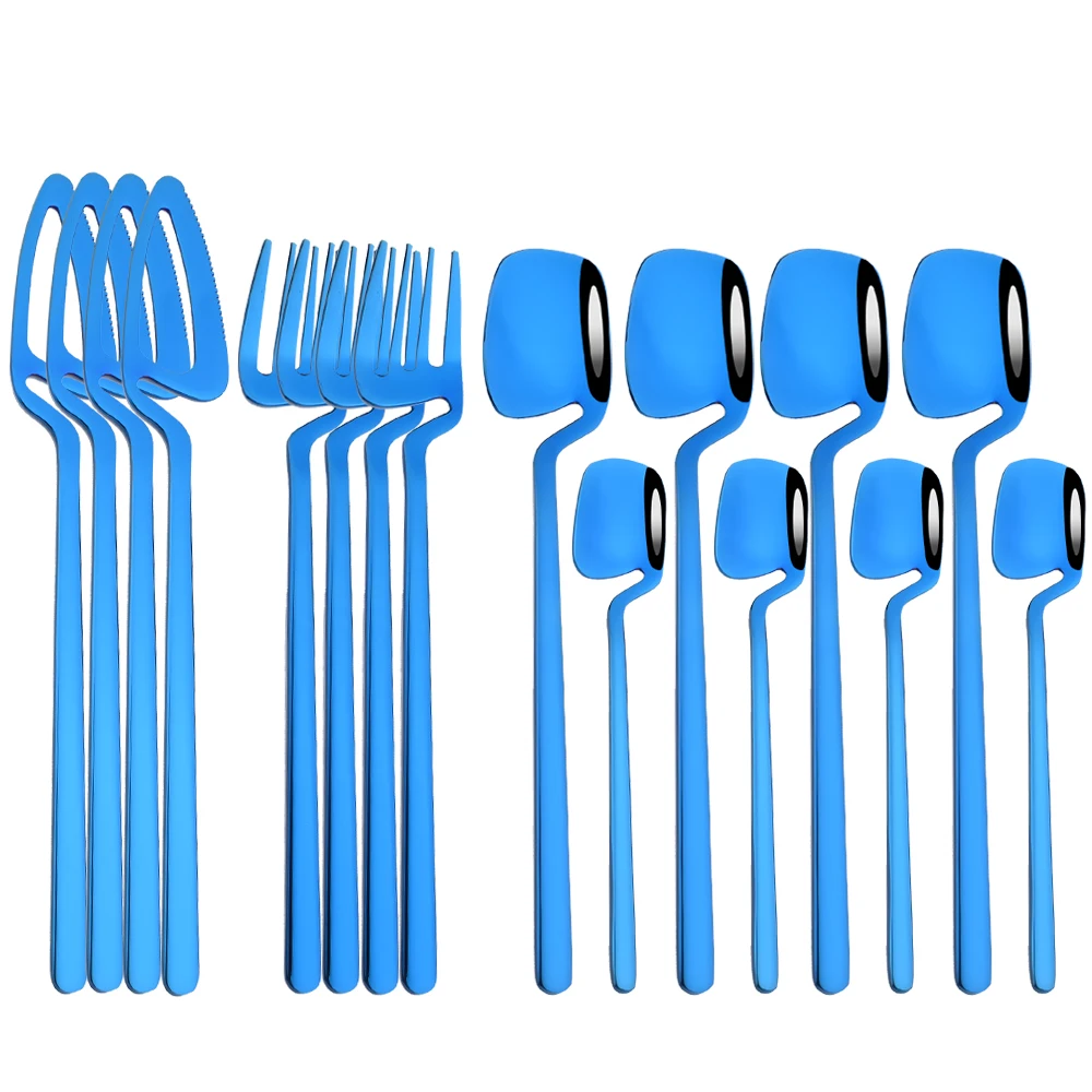 

Blue Dinnerware Set Stainless Steel Cutlery Set Tableware Set Knife Fork Coffee Spoon Flatware Set Dishwasher Safe 16 Pc Upscale