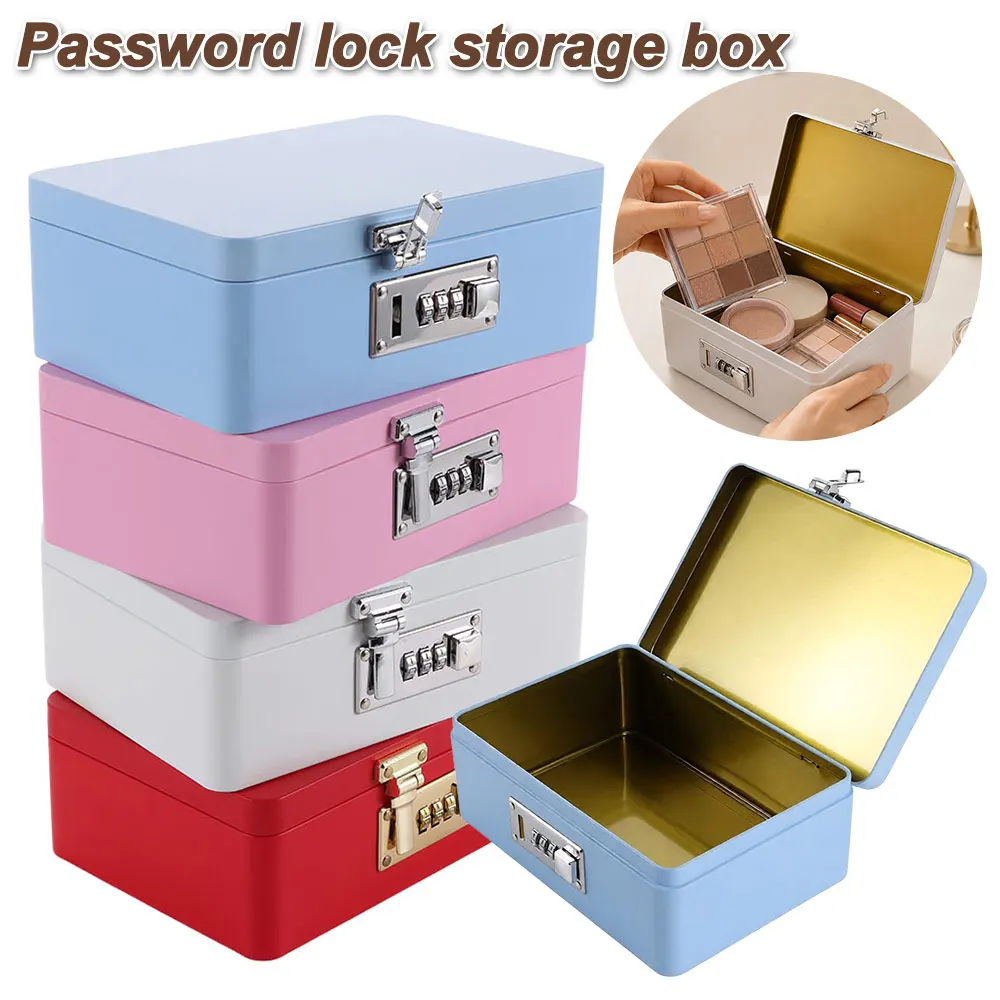 Combination Lock Password Lock Storage Box Metal Construction Flip Top Design Storage Iron Box Initial Password