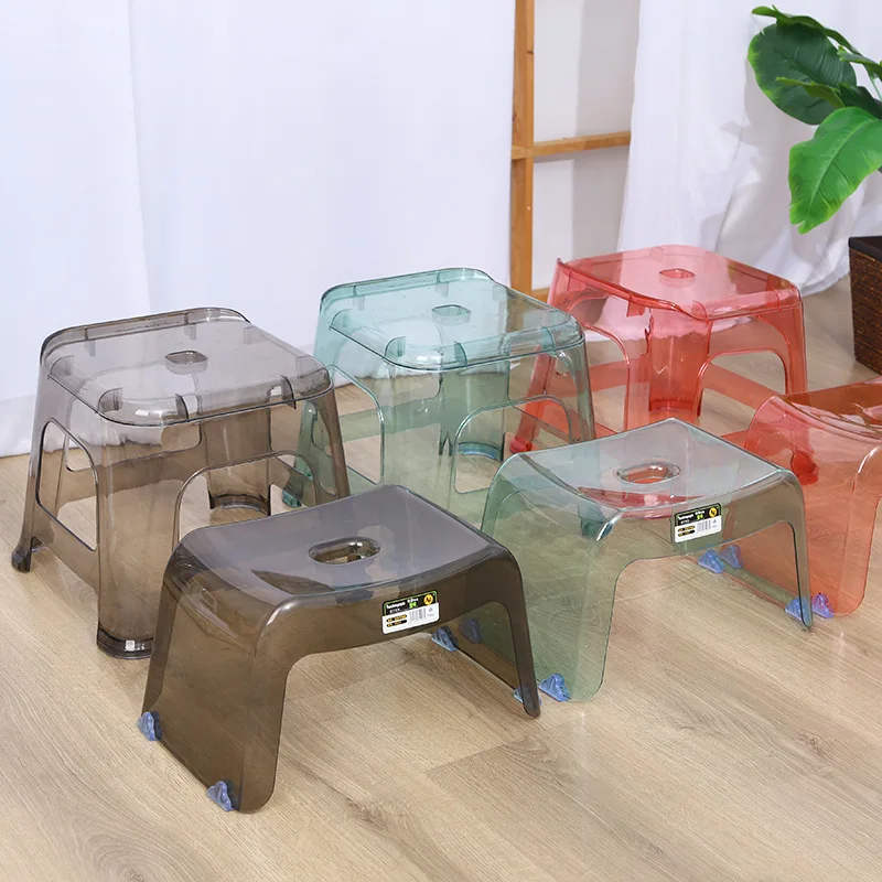 Transparent Plastic Small Stool Bathroom Stool Thickened Small Stool Home Non-slip Bath Stools Low
