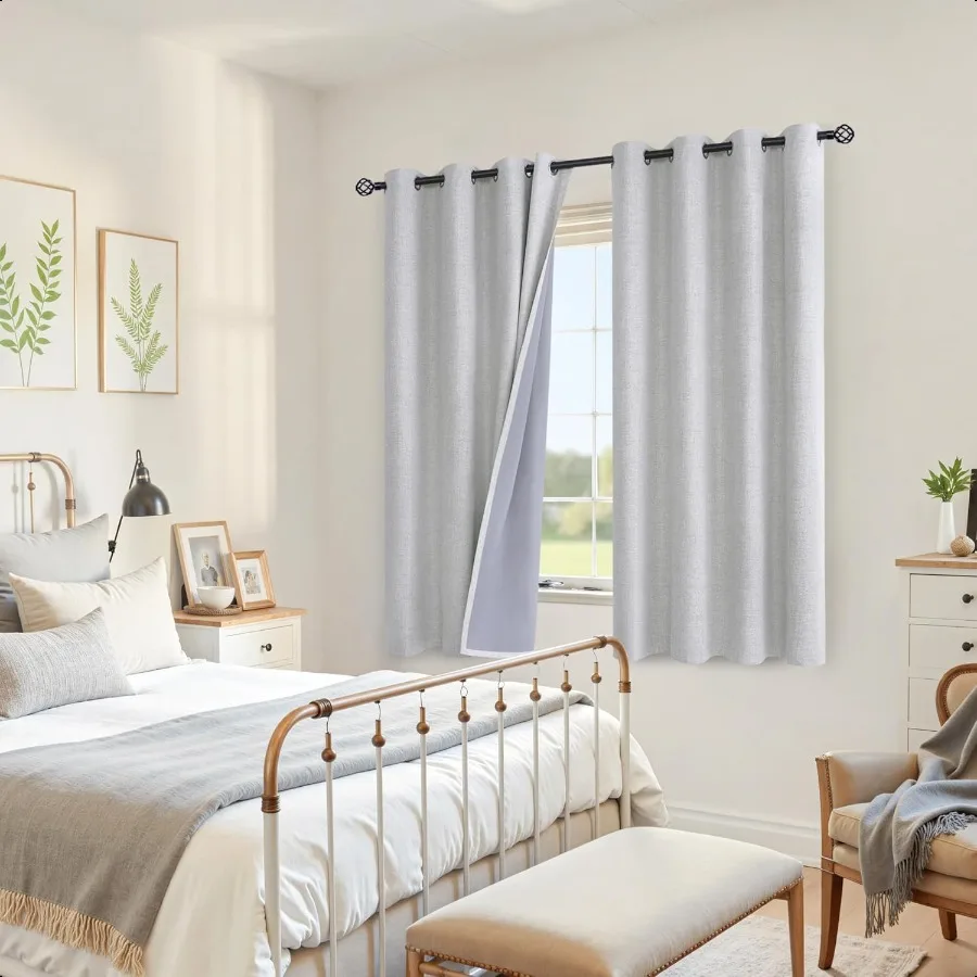 Tende oscuranti strutturate in lino per camera da letto Tende per tende per finestre in lino oscurante per tutta la stanza con fodera termica isolata per F