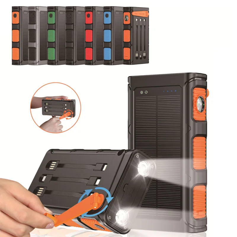 

Hand Crank Solar Power Bank 30000mAh with Cable Camping Light PD 20W Fast Charging Powerbank for iPhone Xiaomi Samsung Poverbank