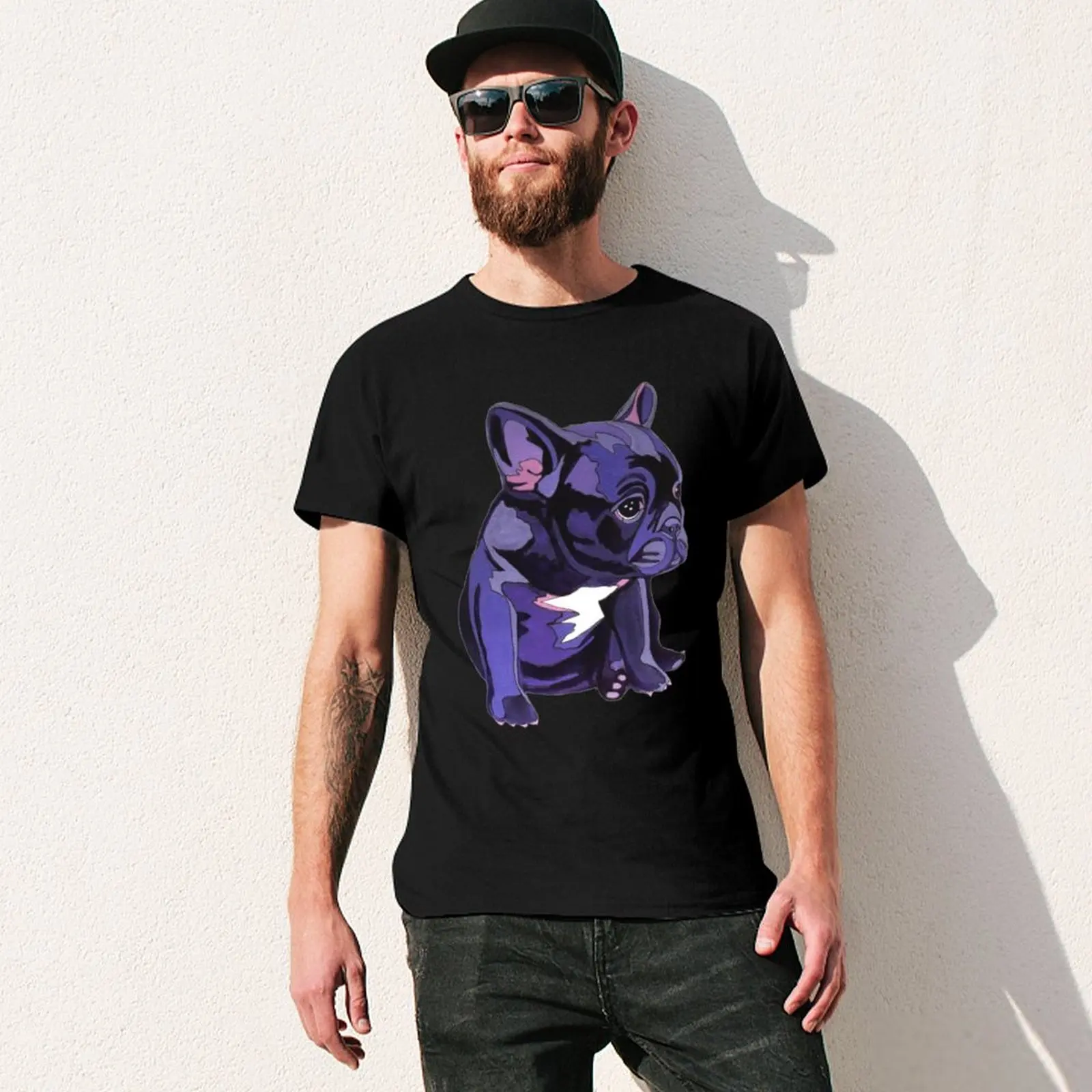 French Bulldog in Purple Tees Fresh Adult T-shirt Graphic Vintage Fitness Humor Graphic High Grade Tees USA Size