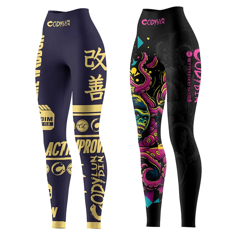 Cody Lundin-pantalones deportivos de gimnasio con estampado de compresión completa para mujer, mallas transpirables de secado rápido MMA Grappling Jiu jitsu