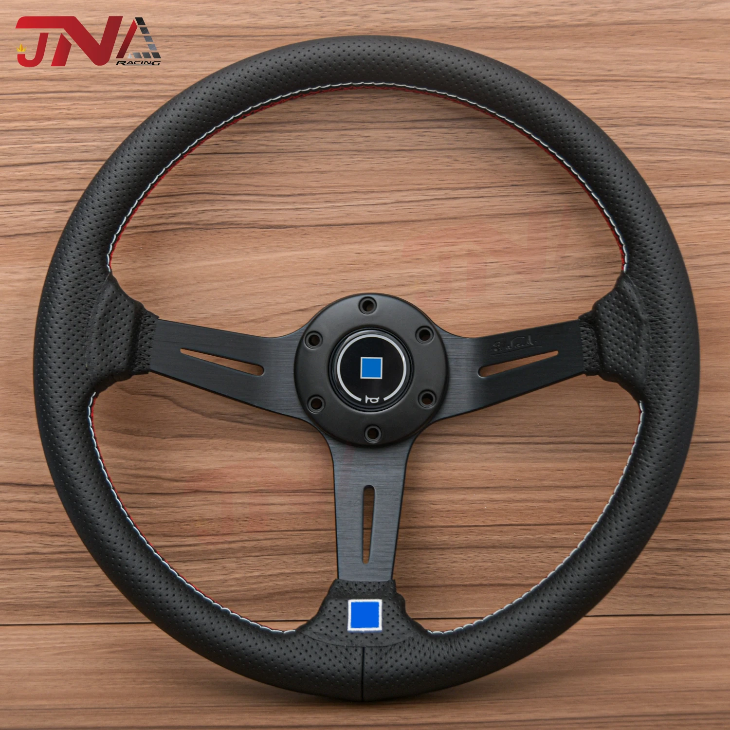 JDM Blitz Nardi Classic Steering Wheel 14inch Deep Dish Corn Black Spokes Leather 350mm