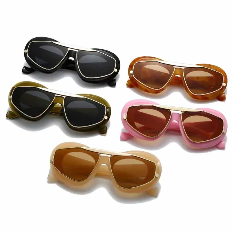 LNFCXI New Y2K Oversized Cat Eye Women Fashion  Sunglasses Retro Unique Lens Amber Shades UV400 Men Punk Sun Glasses