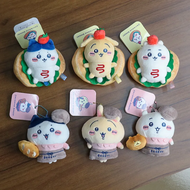 Zelfverdrijvende beer chef-kok pluche pop sleutelhangers anime cartoon hachiware dessert brood sandwich rugverpakking cadeau-accessoires