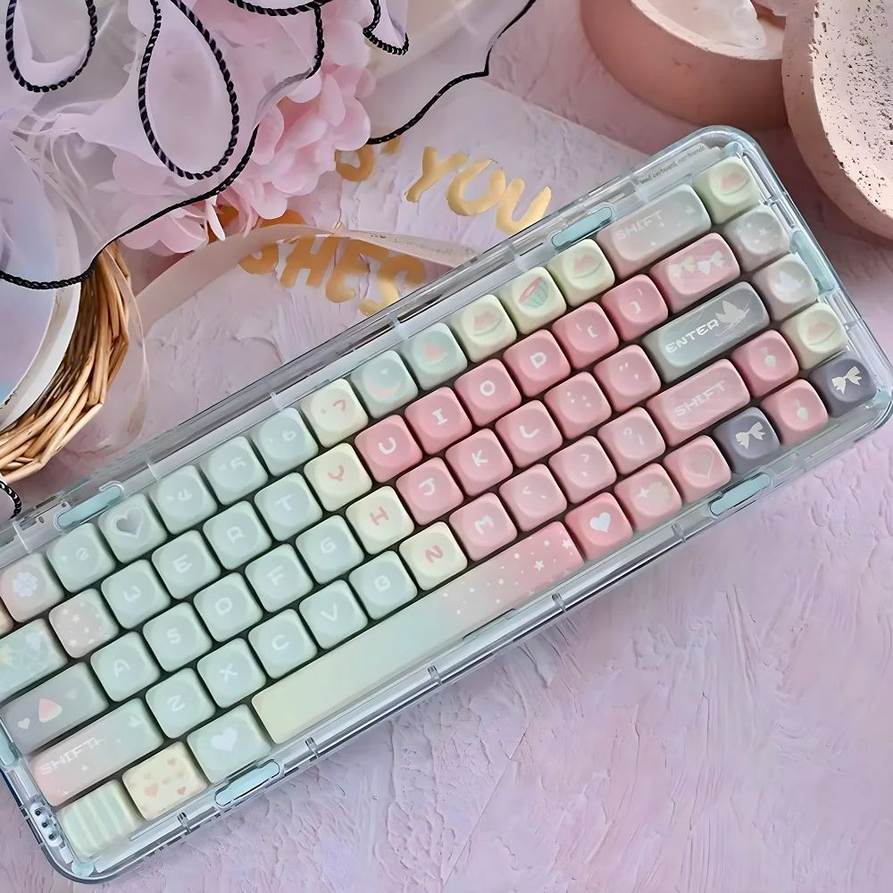 PBT Melão Verde Rosa MOA Keycaps, 126 Teclas, Cor Misturada para 60, 64, 84, 98, 108, Gaming Teclado Mecânico, MX Switch