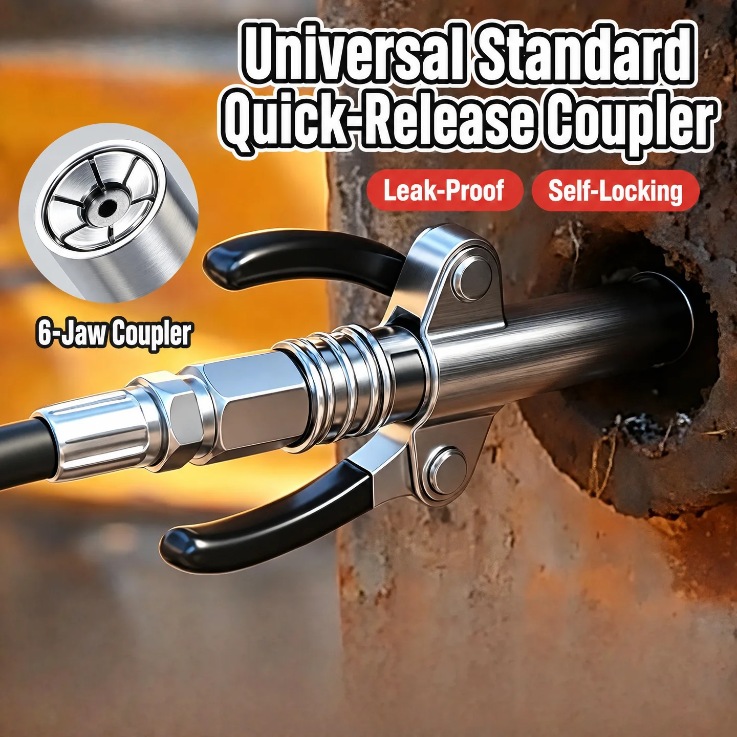 Universal Grease Gun Coupler Quick Release Self-locking Nozzle 10000PSI High Pressure Steel Tip for Car Auto Repair Tool