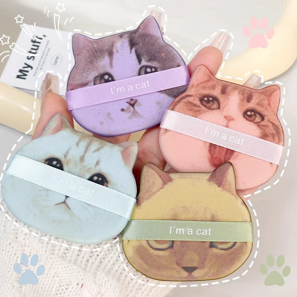 1/12pcs Kitty Air Cushion Powder Puff Cute Cat Cosmetic Puffs Hydrophilic Non-latex Facial Foundation Beauty Tool Dry Wet Makeup