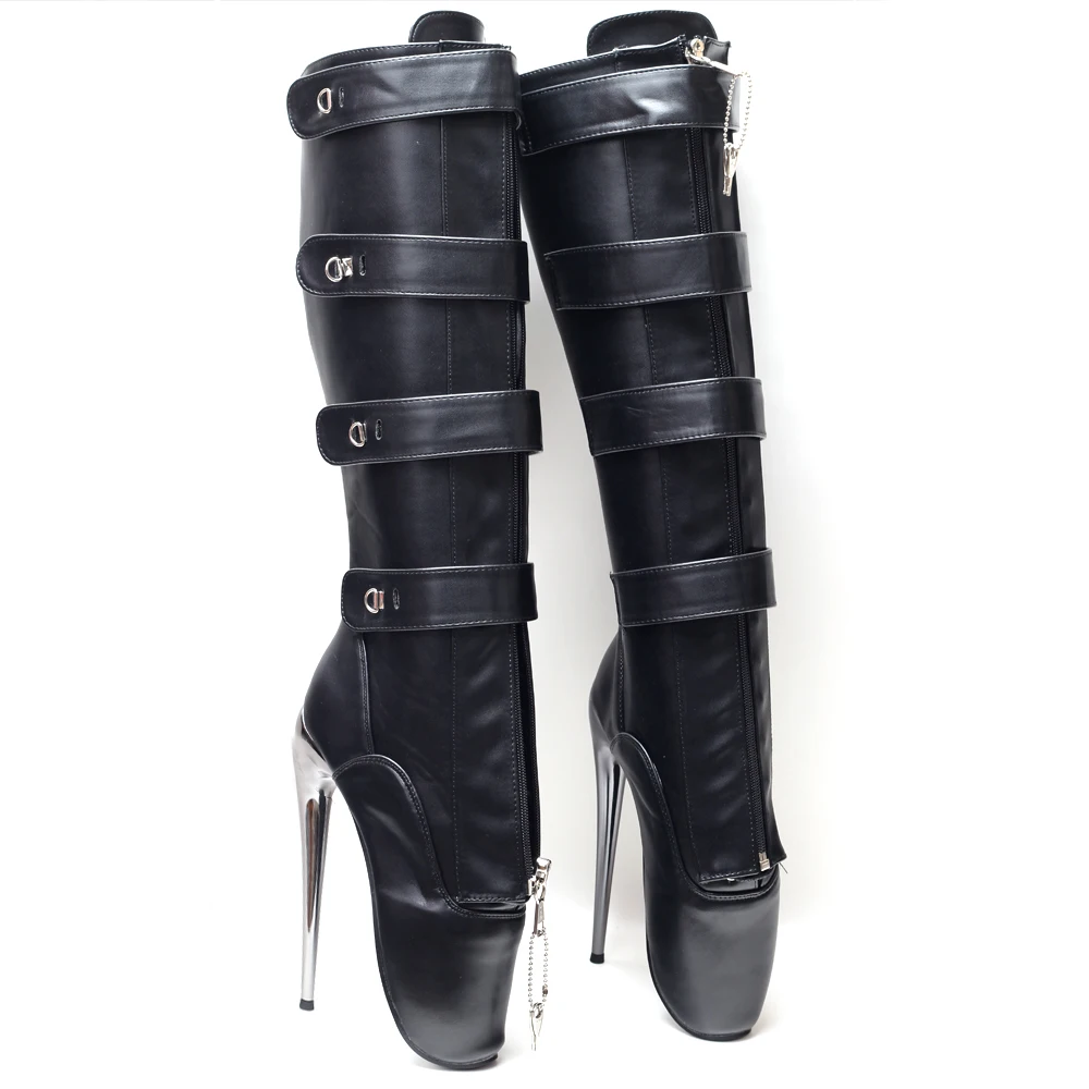 7 Inch Stiletto Heel Fetish Ballet Padlock Knee High boots Unisex Size 36-46