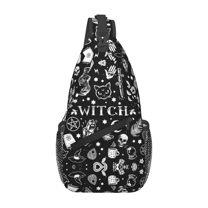 

Custom Witch Pattern Sling Bag for Men Fashion Halloween Occult Gothic Magic Shoulder Chest Crossbody Backpack Traveling Daypack