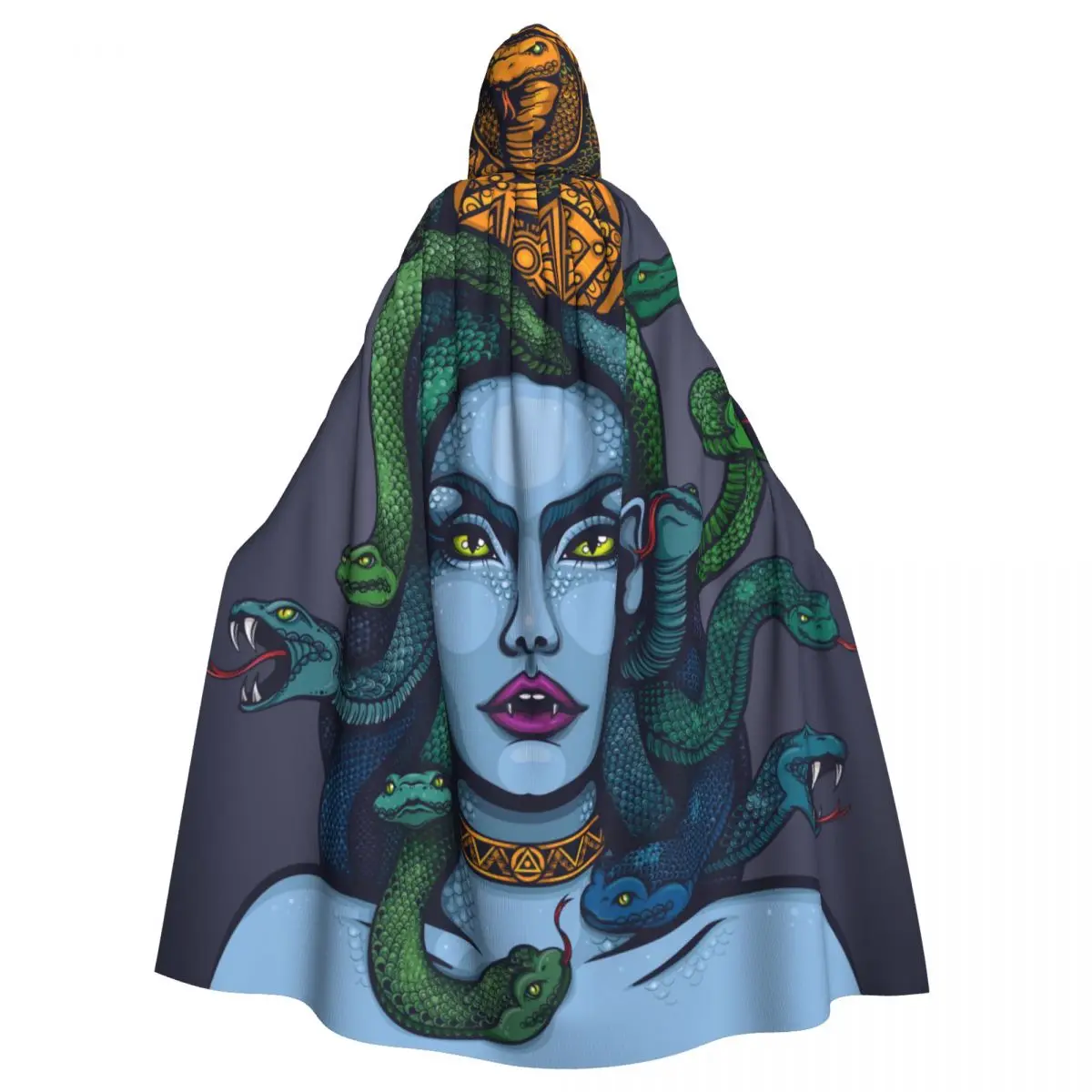 Kwallen Gorgon Hooded Mantel Polyester Unisex Heks Cape Kostuum Accessoire Medusa Gorgon Vrouw Hoofd Met Slangen Elf Purim