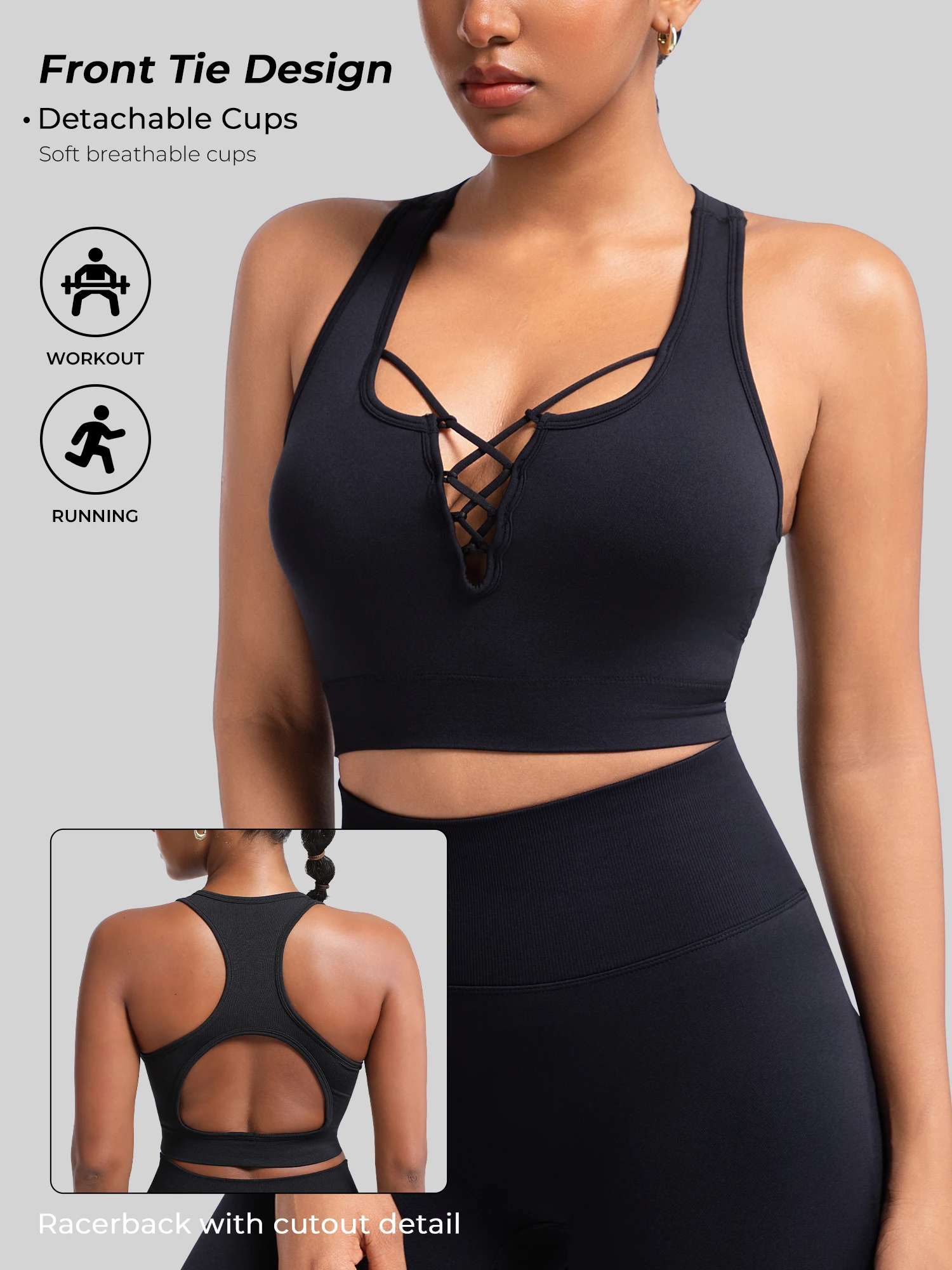 

Backless Strappy Sport Tank, Cross Style Yoga Top, Light Support Training Wear, Suited for Pilates Reformer Gyrotonic