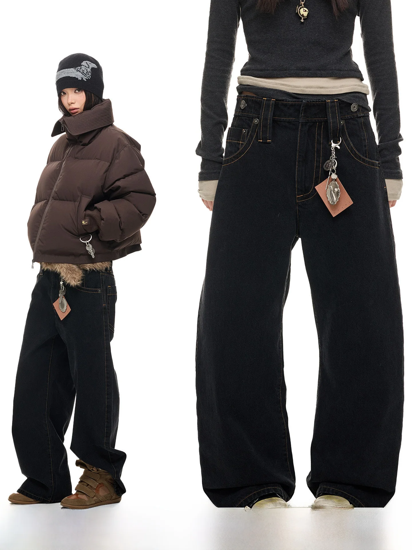 

Джинсы JIKOO Raven Vintage Waed 3D, широкие, женские, повседневные, свободного кроя, синие, из смесового хлопка и полиэстера