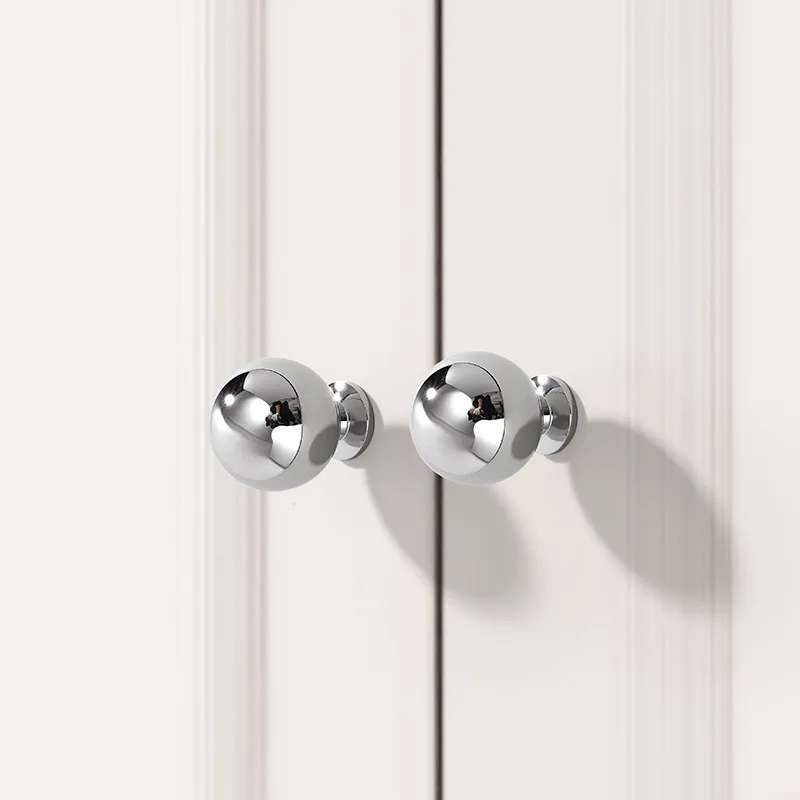 

Chrome Bright Silver French Style Cabinet Handle Solid Brass Round Drawer Pulls for Wardrobe