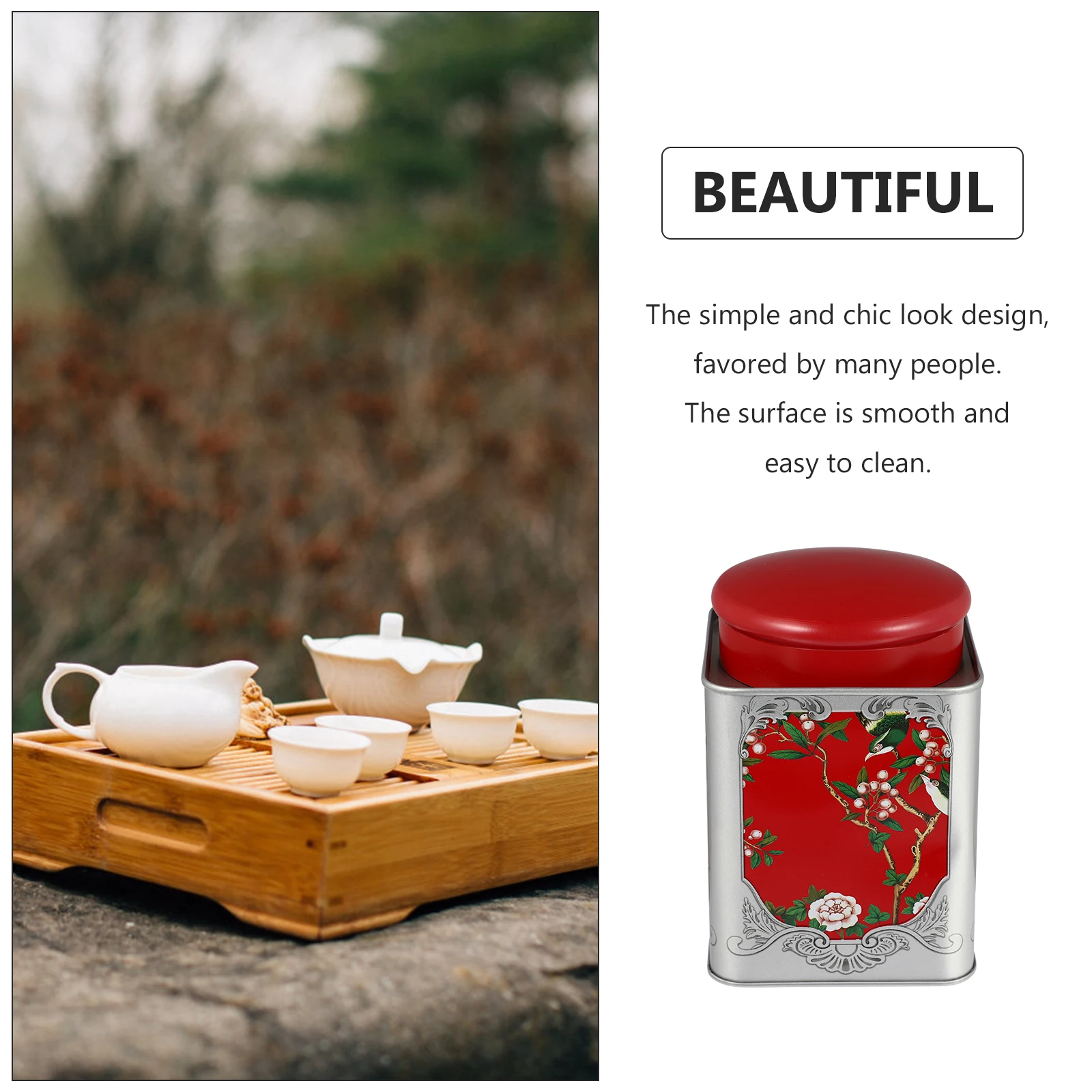 

Airtight Tea Canister Square Tinplate Container Storage Jar for Candies Snacks Loose Leaf Sugar Cookies Crafts Gift Decor