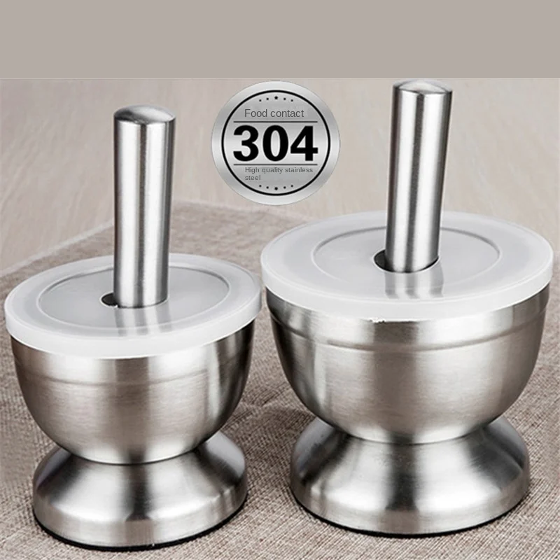 304 Stainless Steel Garlic Tamper Kitchen Masher Cup Medicine Tamper Jar Masher Garlic Press Grinder Salt and Pepper Grinder