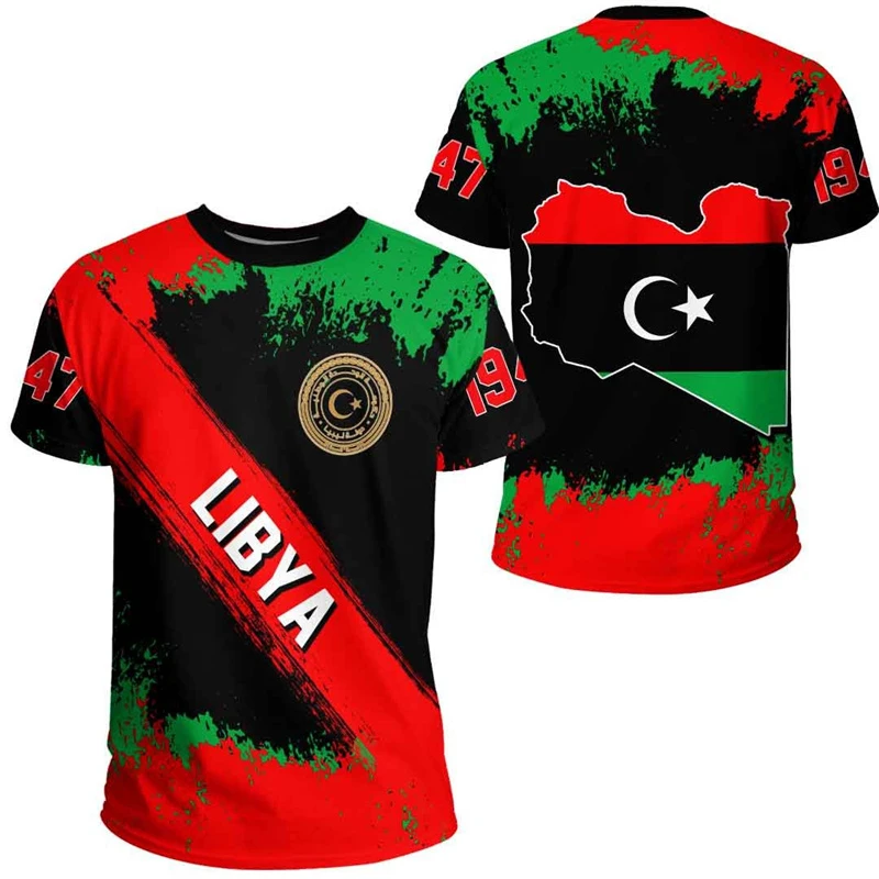 Fashion Libya Flag Graphic Football T Shirts Summer Casual Crew Neck 3D National Emblem Printed T-shirts Loose Breathable Tees