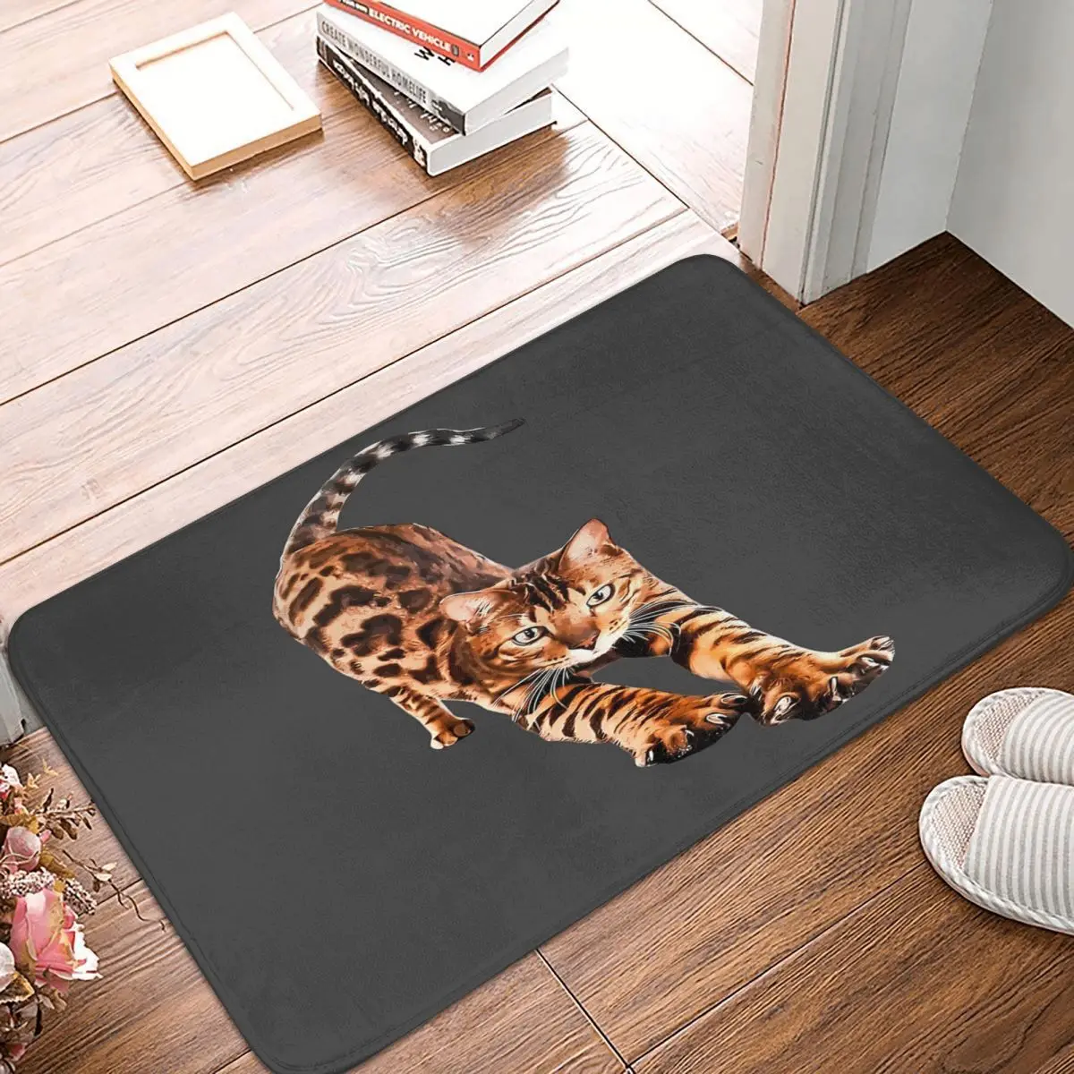 Bengal Cat Stretching 40x60cm Carpet Polyester Floor Mats Modern Bathroom Outdoor