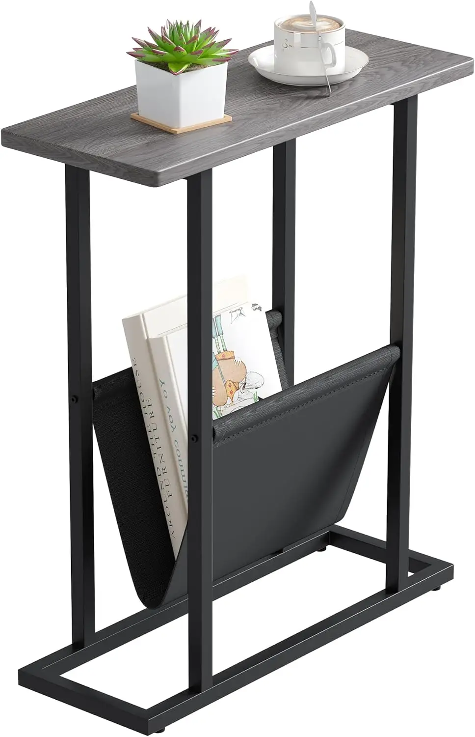 

Narrow End Table, Small Side Couch Table With Magazine Holder For Small Space, Slim Skinny Sofa Beside Table Nightstand Table