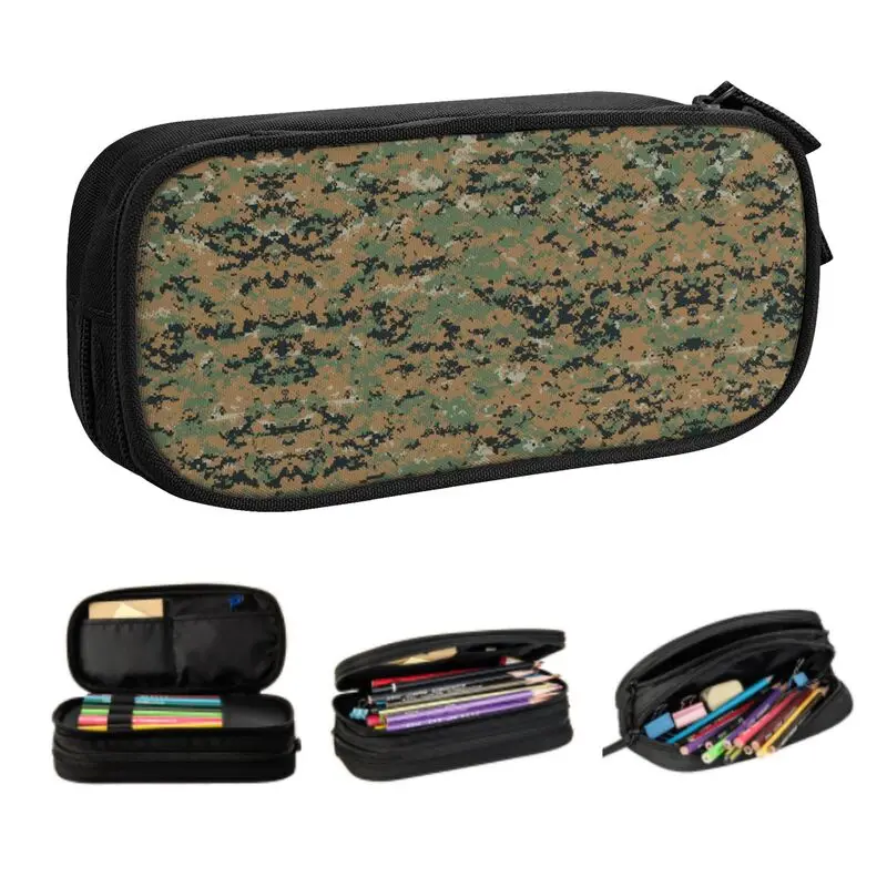 Kawaii Marpat Military Army Camo Pencil Case for Boy Girl Large Storage Woodland Camouflage Pencil Bag Stationery